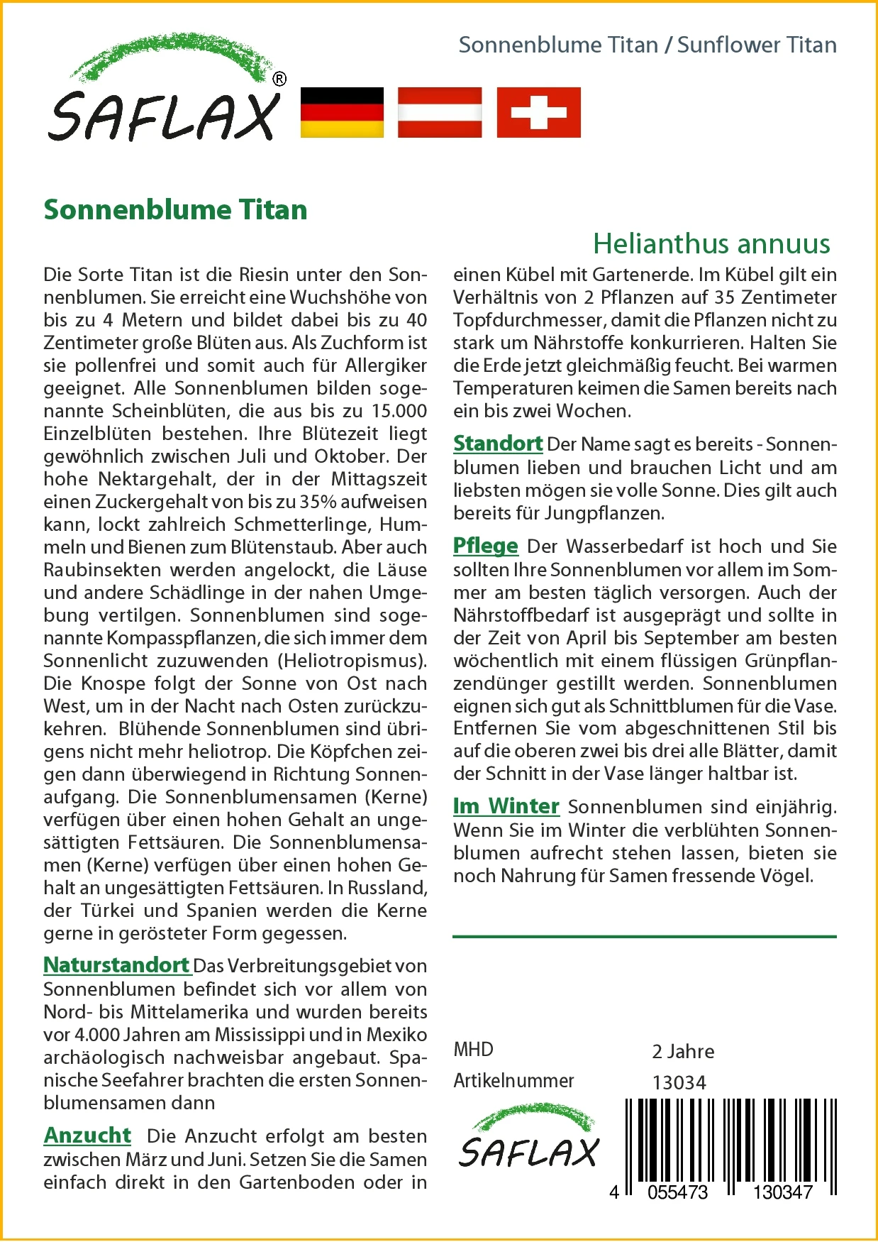 Sonnenblume Titan F1 | Sonnenblumensamen Von Saflax 4 Sonnenblume Titan F1 | Sonnenblumensamen Von Saflax – Bild 2